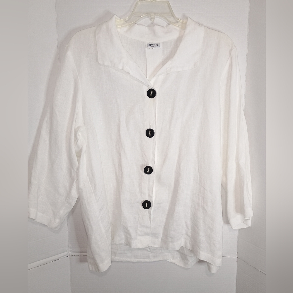 Habitat Clothes To Live In White Linen Button-Up Blouse with Black Buttons XL
